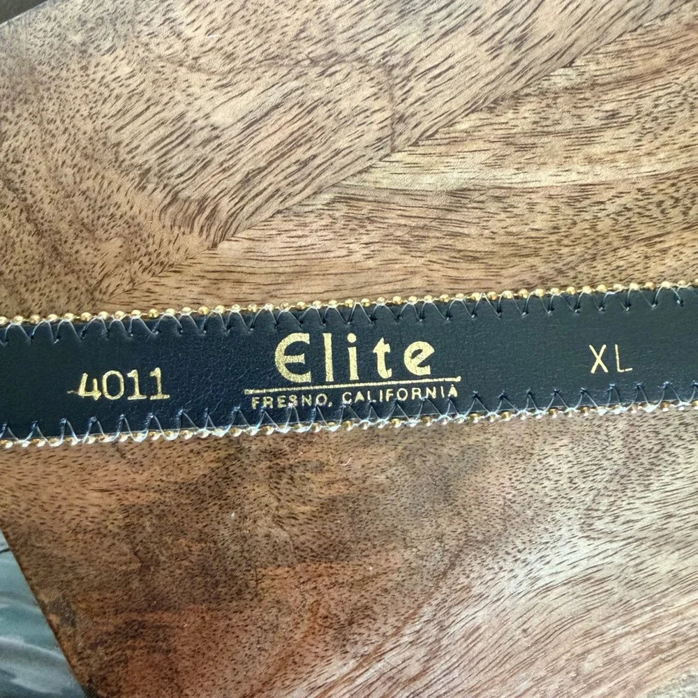 Elite Western Checkerboard Belt Womens XL Gold Metallic Ball Chain Trim GLAM